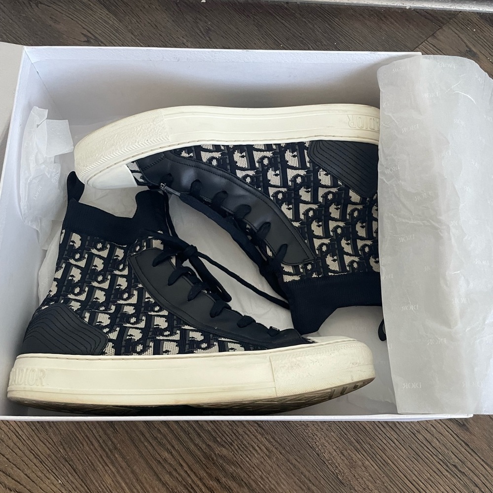 Authentic Dior Oblique High-Top Sneakers Size 40 Deep Blue